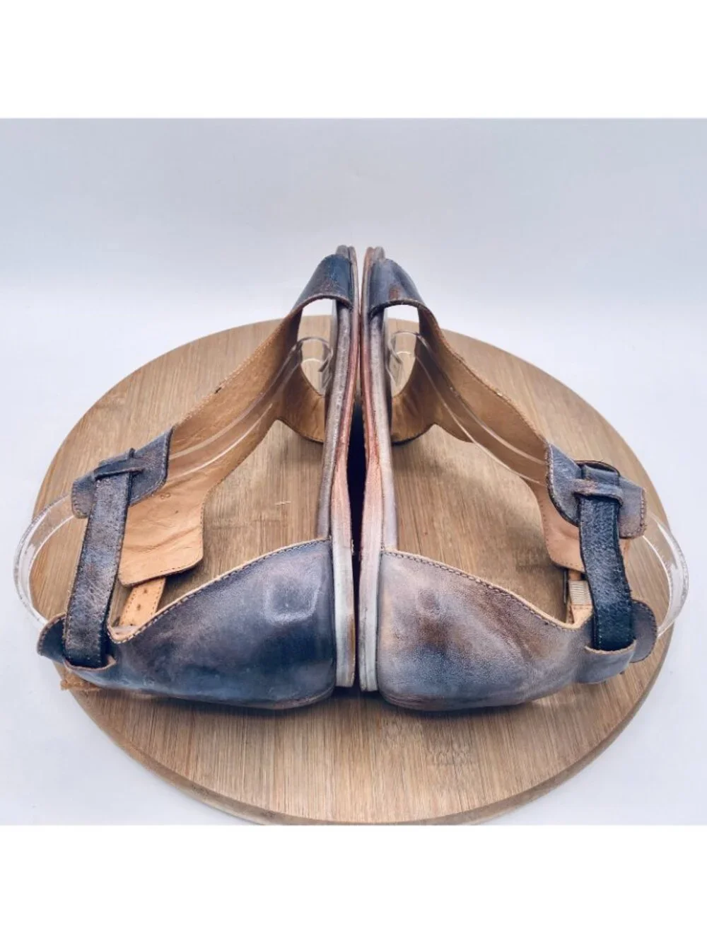 Bed|Stu Sandals Womens 8 Purple Distressed Leather Sabel Ankle Strap Flats